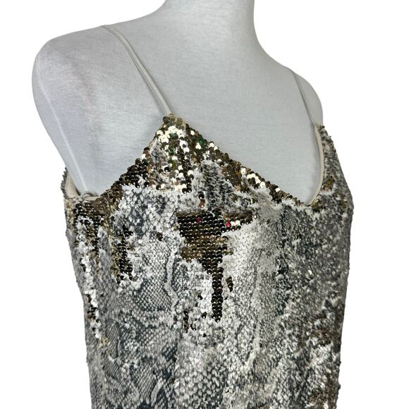 Cupcakes and Cashmere | Candice Snake Print Sequin Strappy Shift Mini Dress - Picture 5 of 11